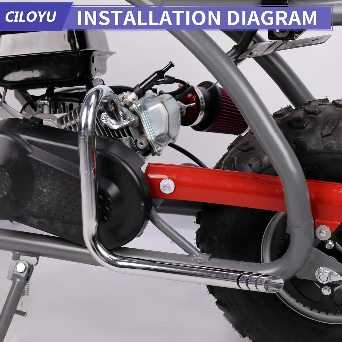 CILOYU exhaust with heat shield mounted protecting rider legs