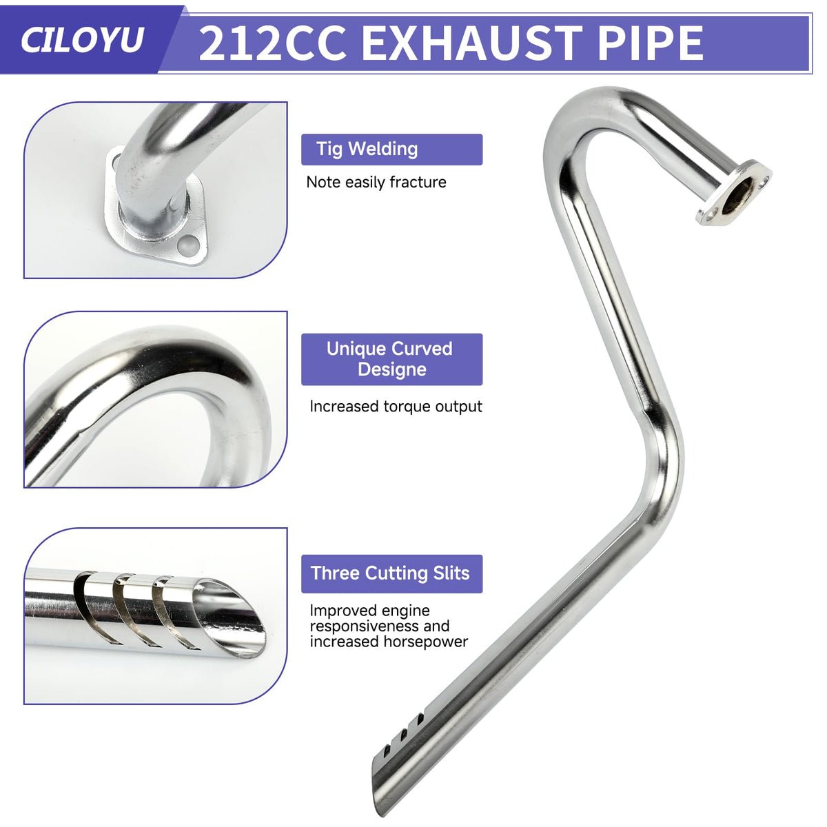 CILOYU exhaust tip close-up showing cut detail and louder tone benefit