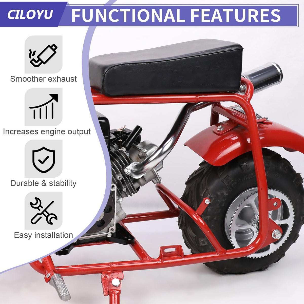 CILOYU rearward angle near seat showing heat reduction for rider safety