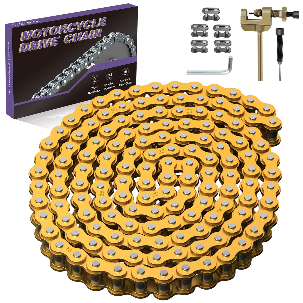 CILOYU front packaging showing complete Gold 35 chain kit and tool benefit