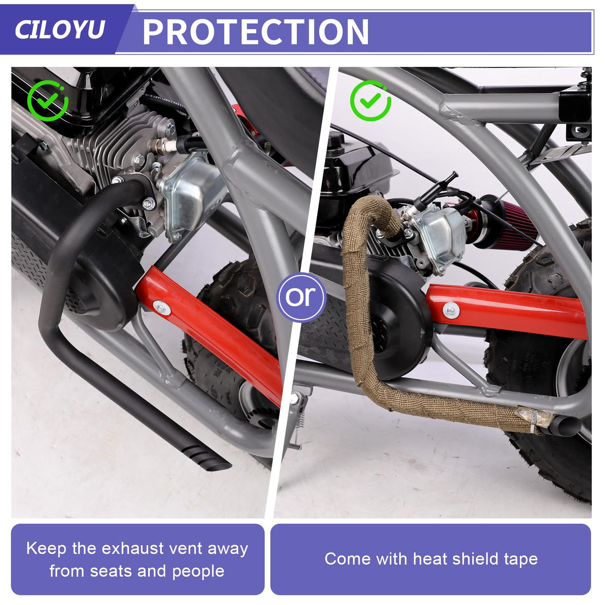CILOYU exhaust installed on a Coleman CT200U mini bike for fit check