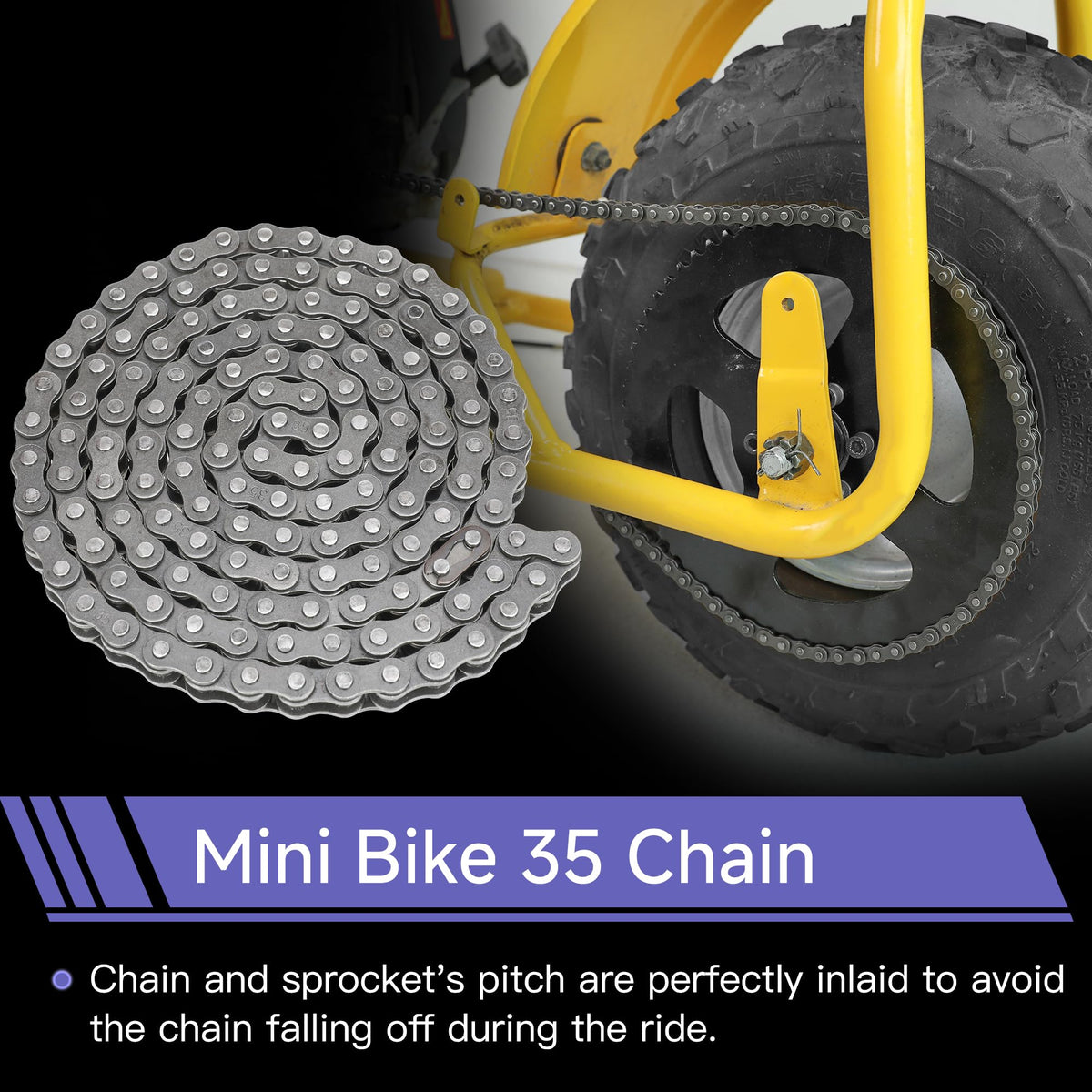 CILOYU chain on workbench during mini bike repair showing organized installation process