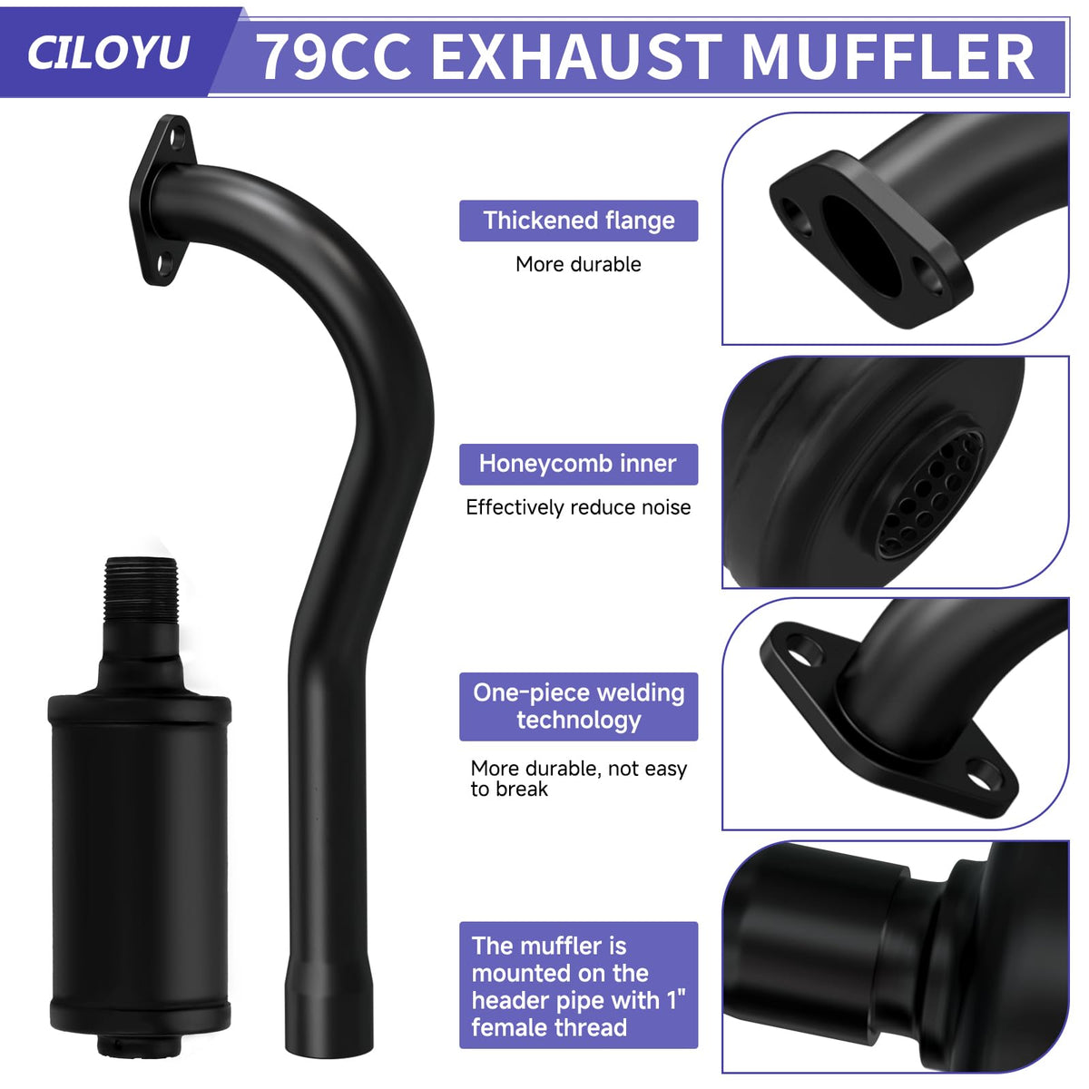 CILOYU muffler close-up showcasing silencer design for reduced noise