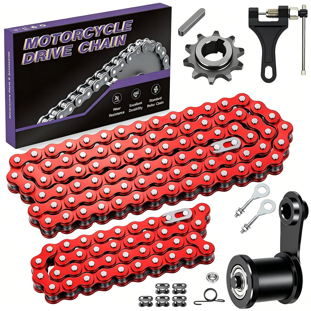 CILOYU red 420 chain kit front packaging shows full contents and benefits
