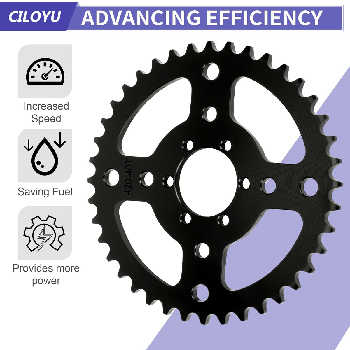 CILOYU sprocket beside ruler showing 40 mm center bore for fit verification