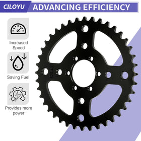CILOYU sprocket beside ruler showing 40 mm center bore for fit verification