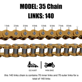 CILOYU chain next to ruler showing 140-link scale for proper fit