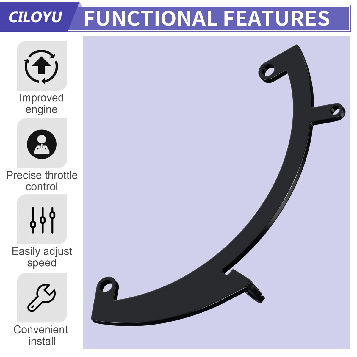 CILOYU throttle linkage close-up label showing compatibility details benefit