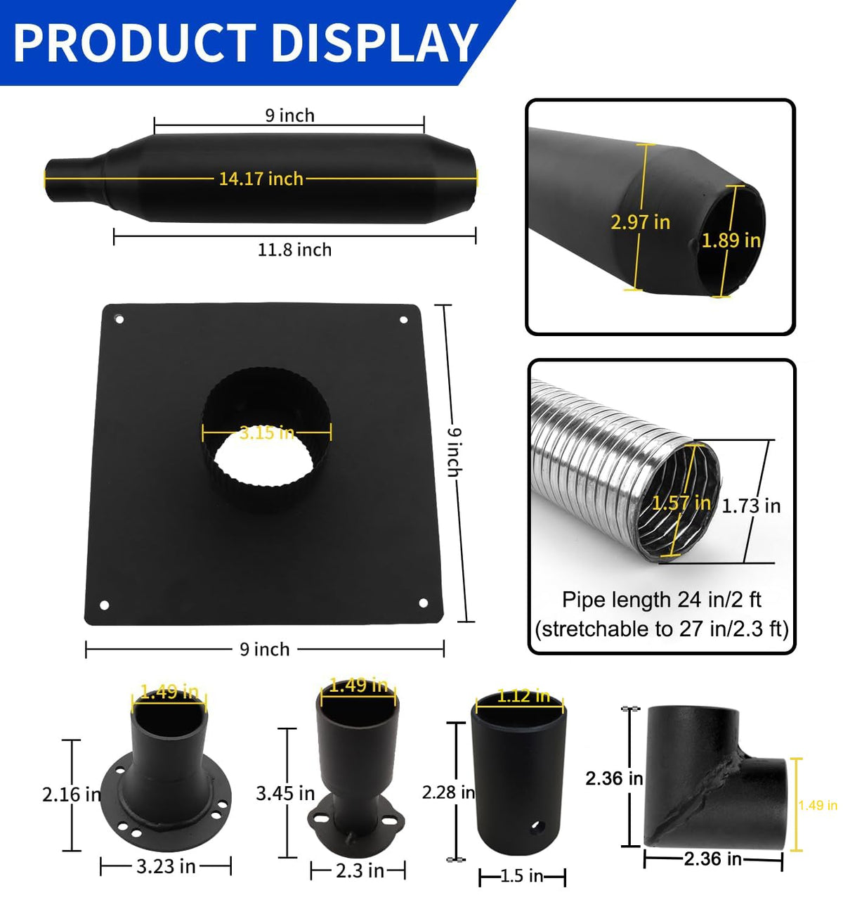 CINVEI package contents laid out, includes adapters, tape and gloves for easy install
