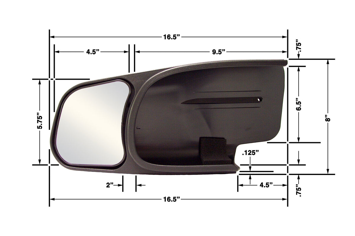 CIPA 10800 installed on a Chevy driver side mirror showing improved rear visibility while towing