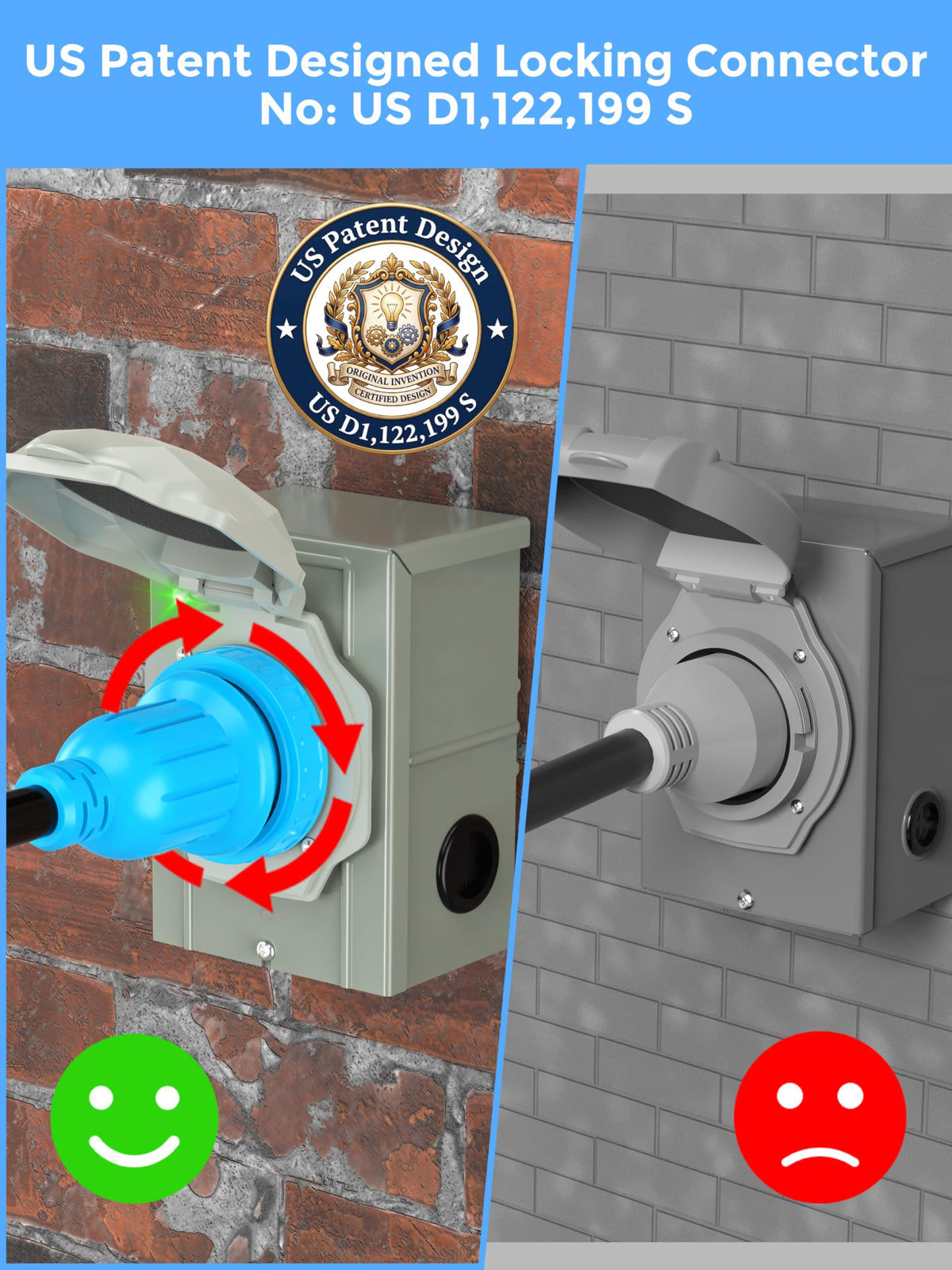 CircleCord close-up of NEMA L14-30 twist-lock connector for secure, stable power