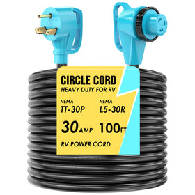 CircleCord front packaging showing 100ft 30A specification and benefits