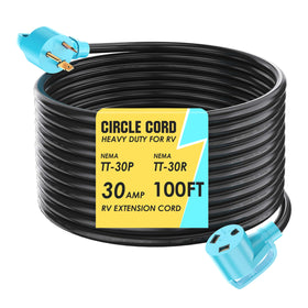 CircleCord front view with TT-30 plug showing secure connection benefit