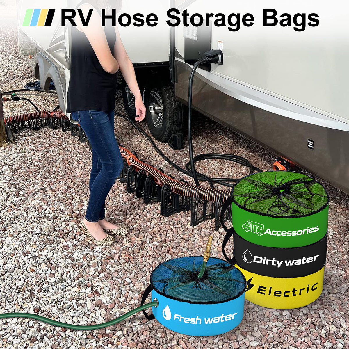CircleRoad all four color-coded bags grouped for quick visual sorting