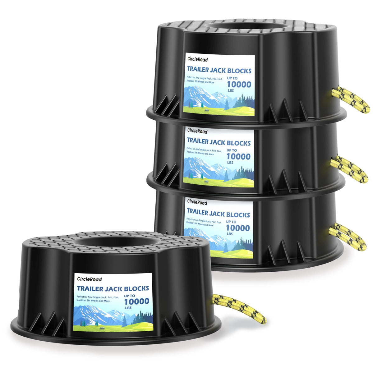 CircleRoad front view of 4-pack jack blocks showing durable design and stability benefit