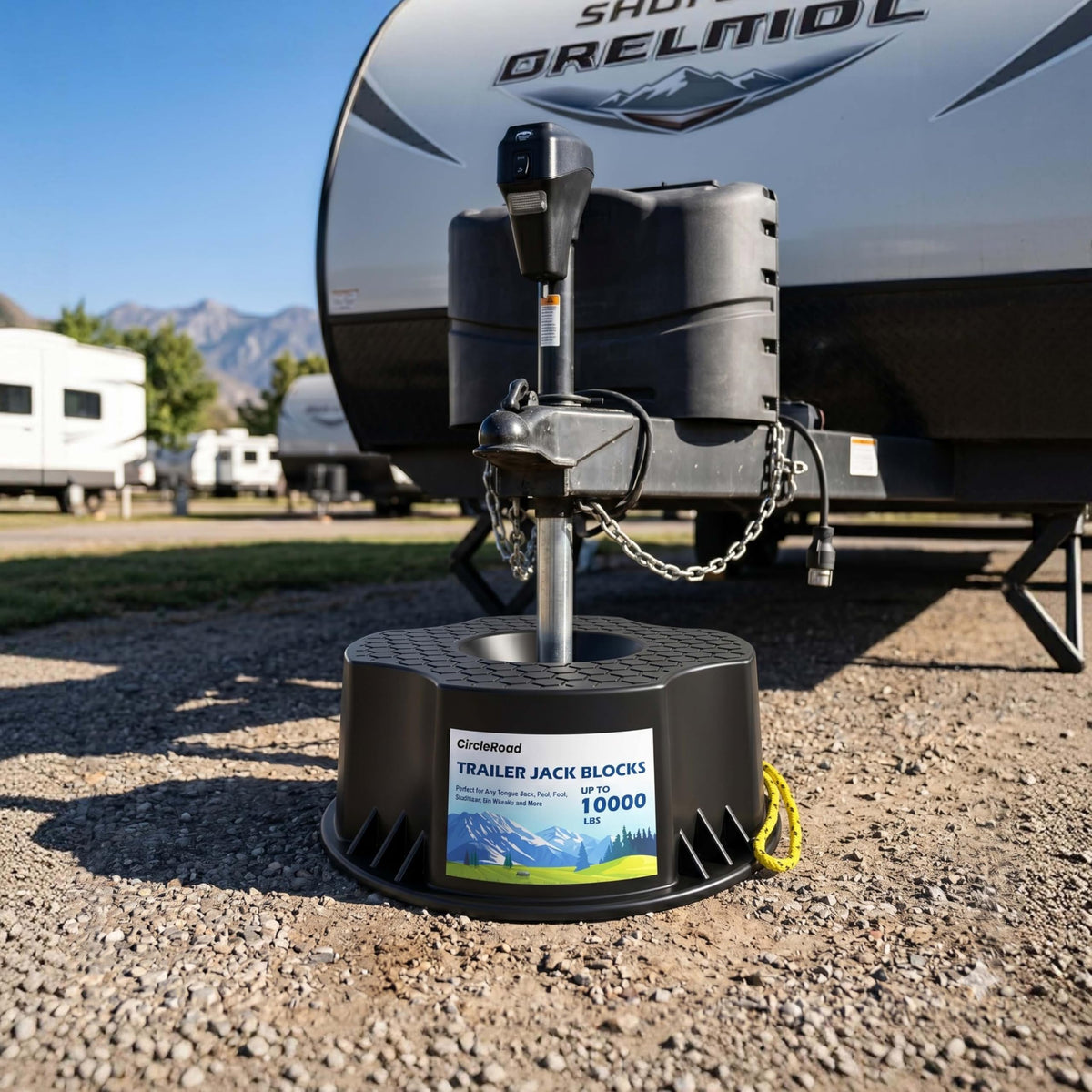 CircleRoad blocks stacked in RV storage illustrating compact packing advantage