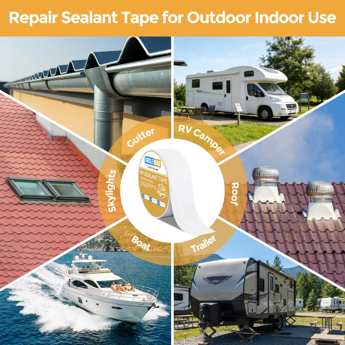 CircleRoad tape on a camper roof during repair showing quick DIY fix benefit