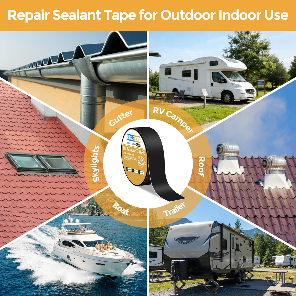 CircleRoad tape on camper roof in outdoor setting, provides long-term protection
