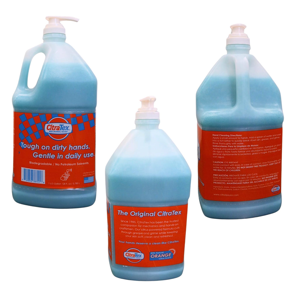 Citratex gallon beside tools showing scale and workshop suitability