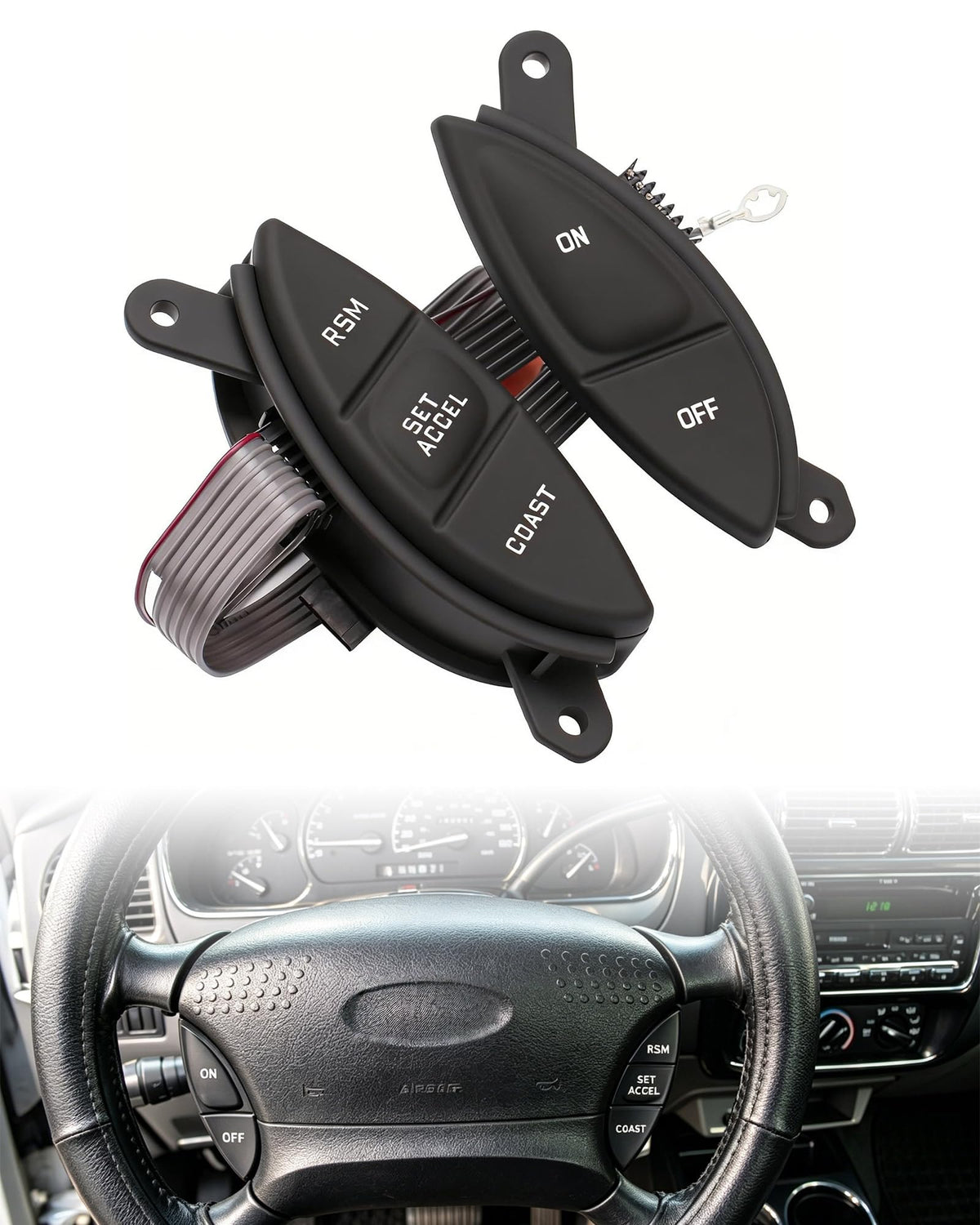 Citumo front view of steering switch showing clear buttons and benefits for easy operation
