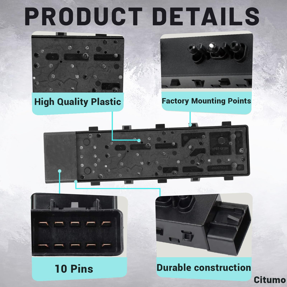 Citumo close-up of switch controls showing durable materials for long life
