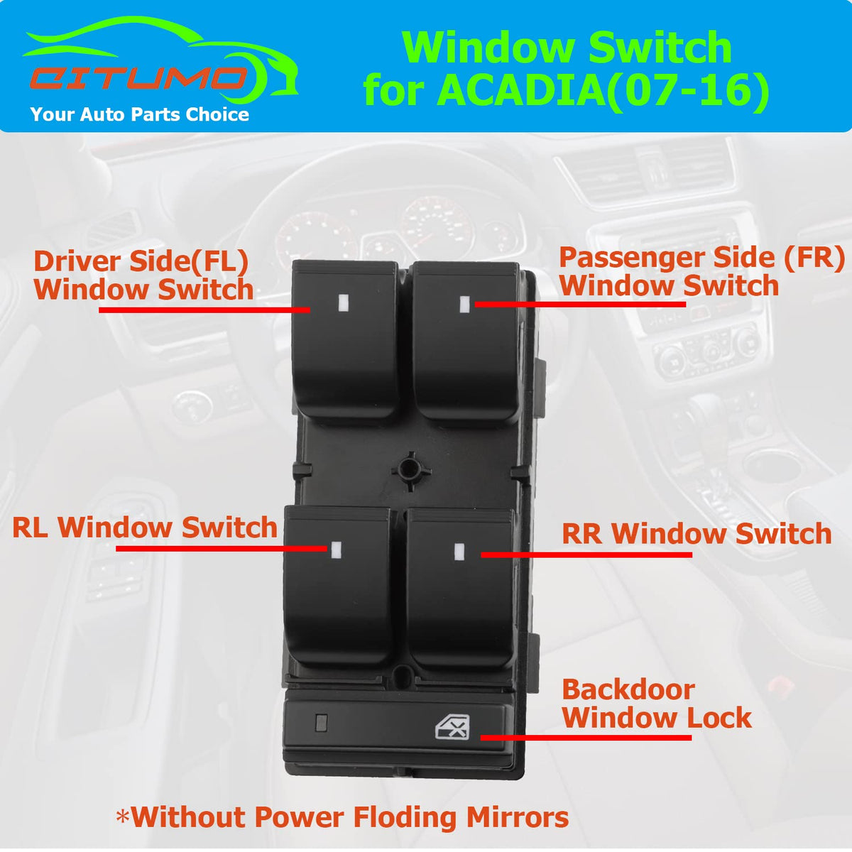Citumo switch illuminated red light for night visibility and easier control