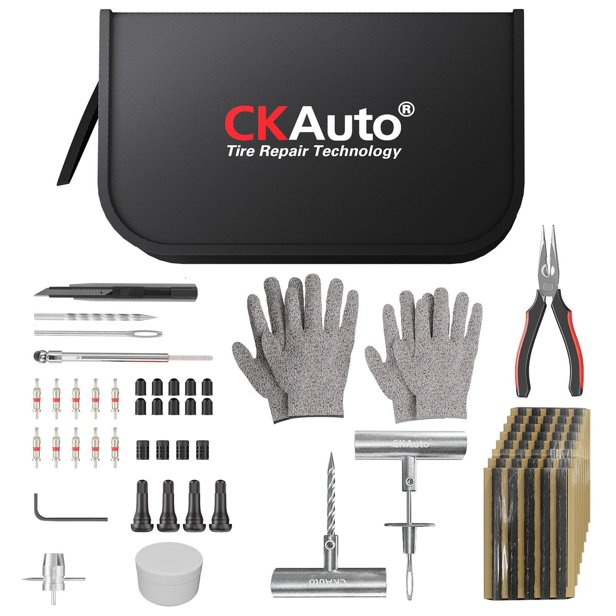 CKAuto front view of compact carry case showing organized kit for quick roadside repairs