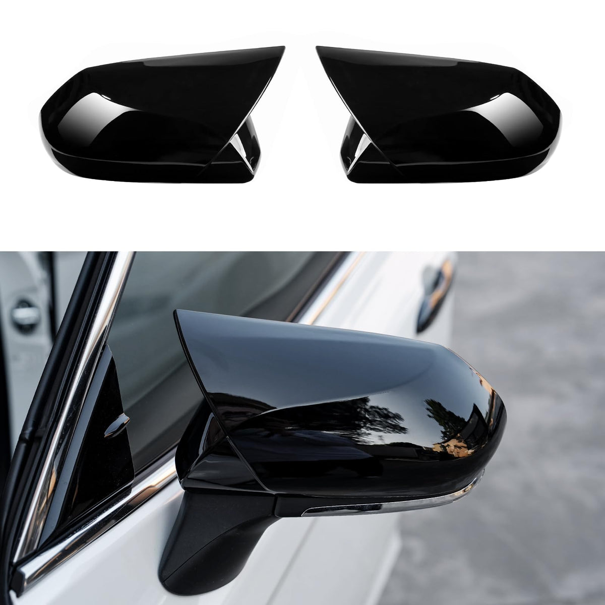 CKE front view mirror covers showing sporty glossy black finish and refined styling