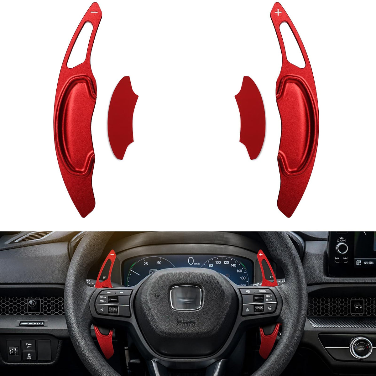 CKE red paddle shifter front view showing sleek red finish and sporty look