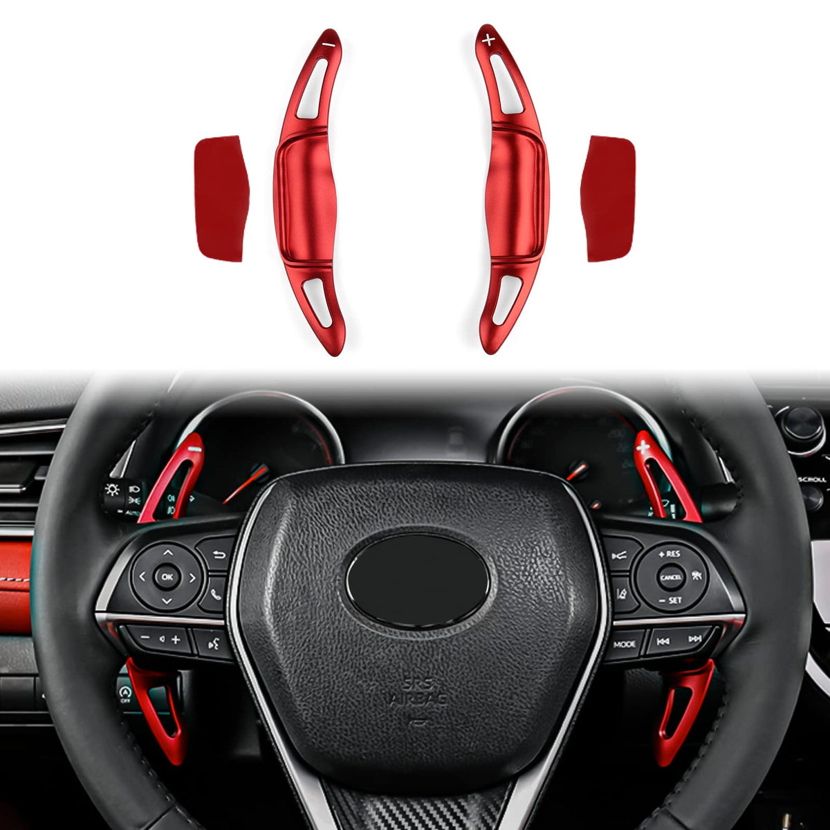 CKE front view red paddle shifter showing sleek anodized finish and sporty accent