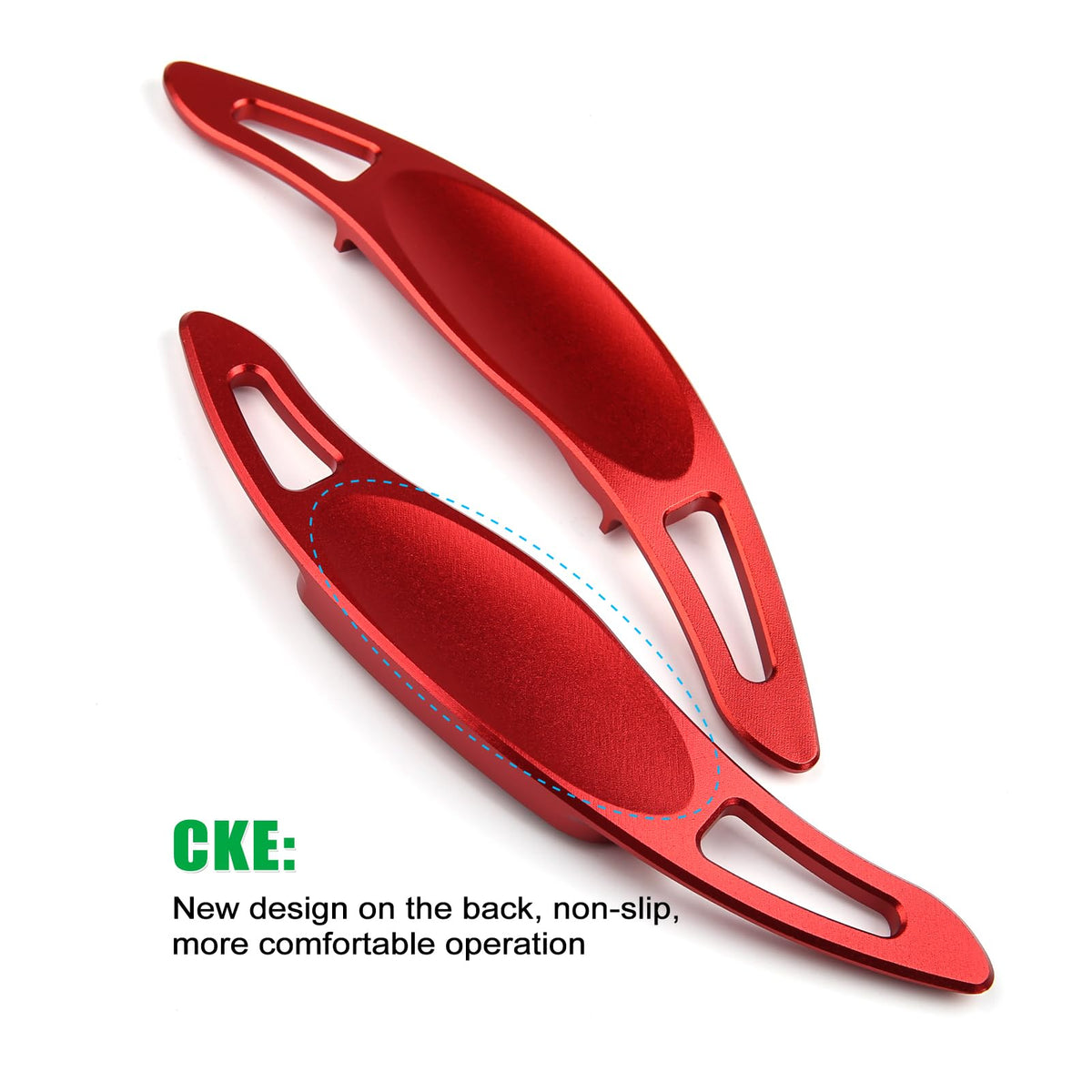 CKE paddle shifter next to ruler showing compact size and easy fit