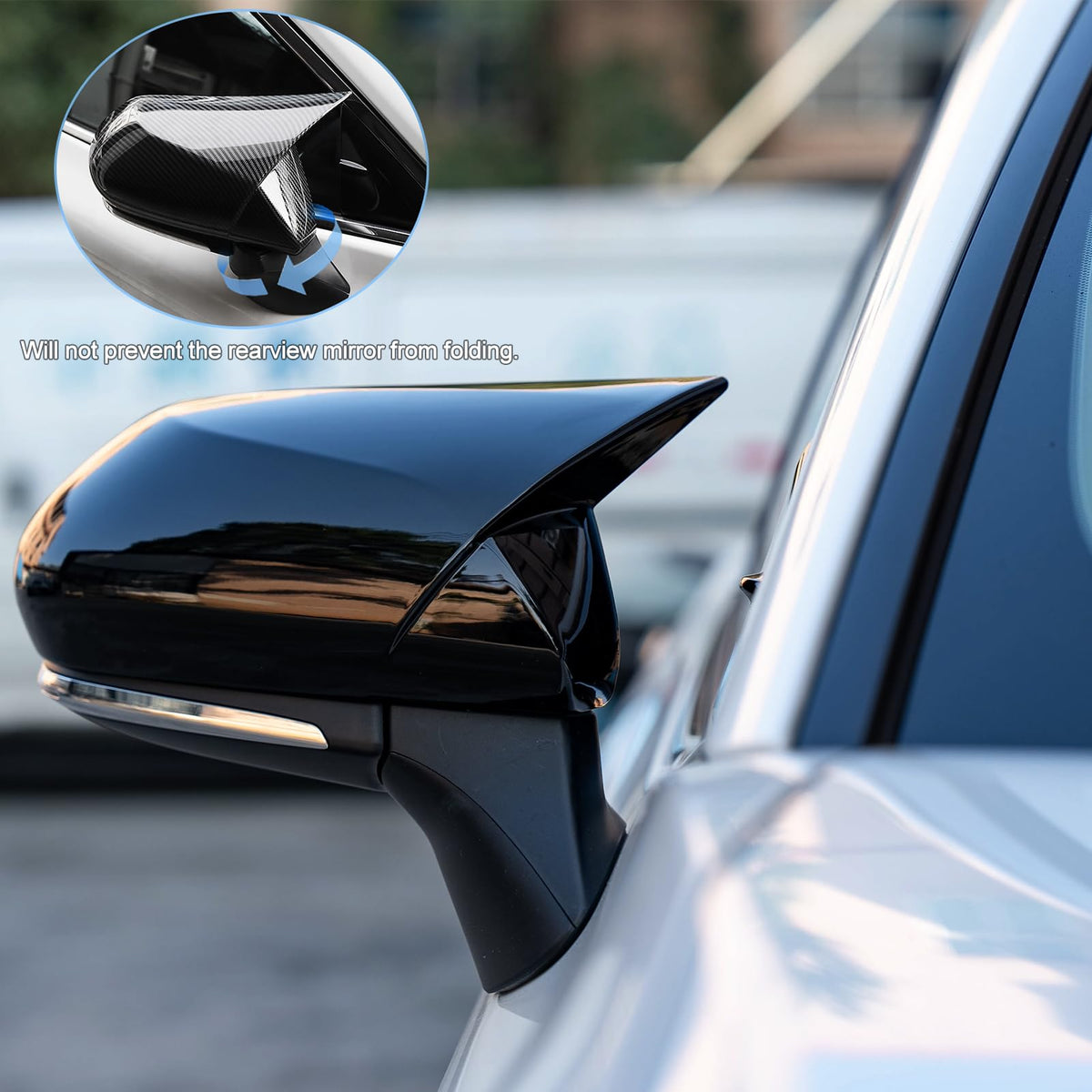 CKE mirror covers mounted on Camry side profile showing improved appearance