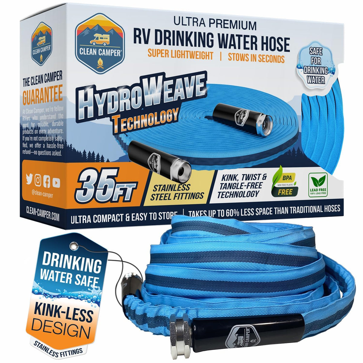 Clean Camper front packaging showing hose and benefits