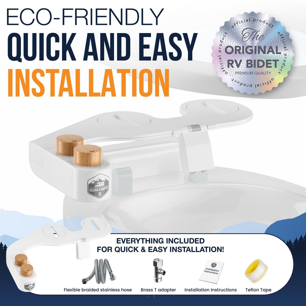 Clean Camper in-use inside RV bathroom demonstrating water-saving bidet spray