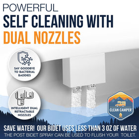 Clean Camper installation kit components with extra-long stainless bolts and adapter included