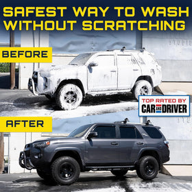Clean Car USA foam cleaning wheel well illustrating gentle removal of brake dust