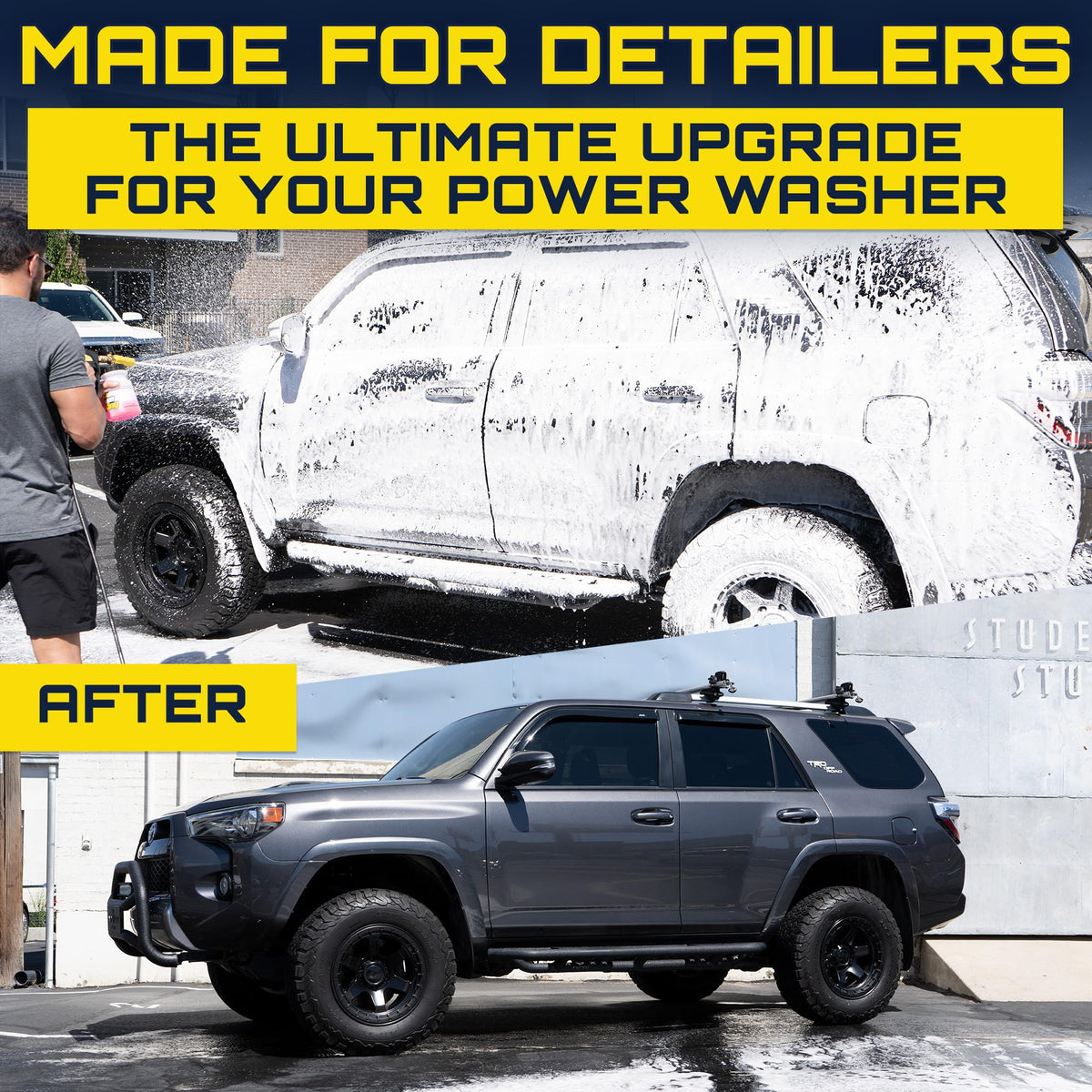Clean Car USA dense foam coverage on vehicle surface showing improved dirt lift benefit
