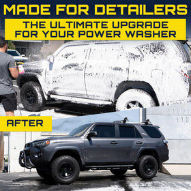 Clean Car USA dense foam coverage on vehicle surface showing improved dirt lift benefit