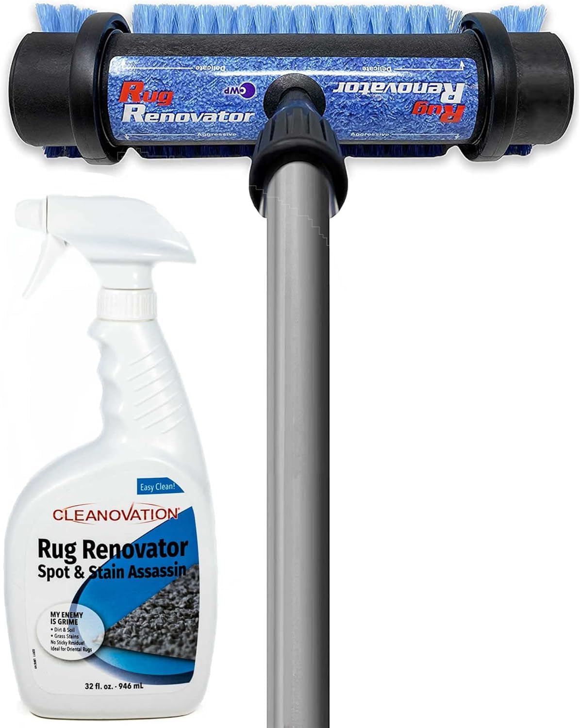 Cleanovation front packaging kit showing brush and 32 oz shampoo for convenient cleaning