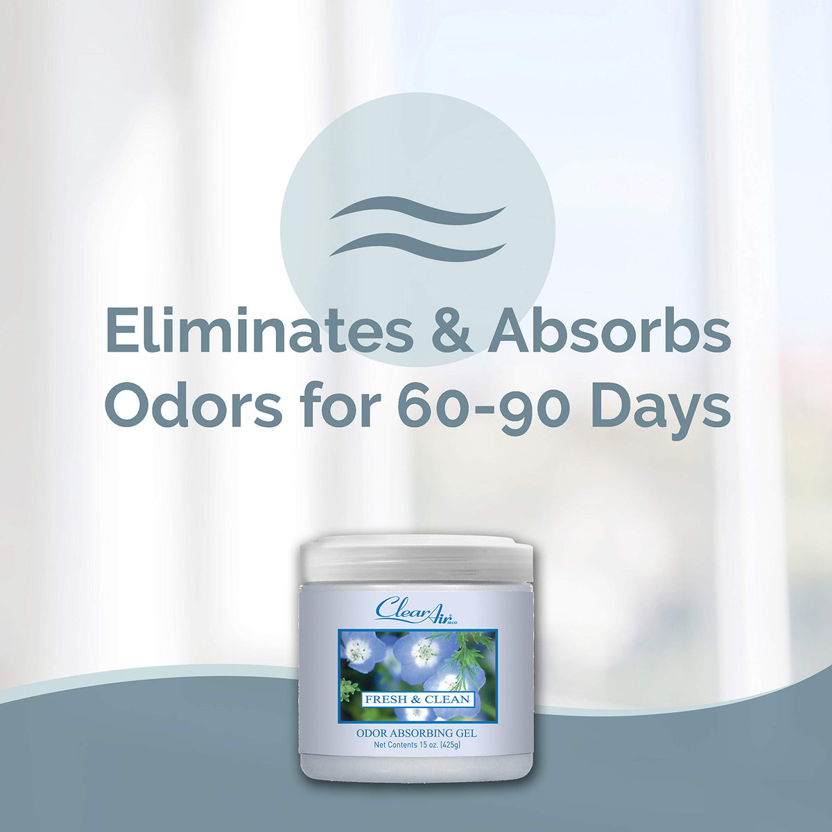 Clear Air open jar showing gel texture and quick odor absorption benefit