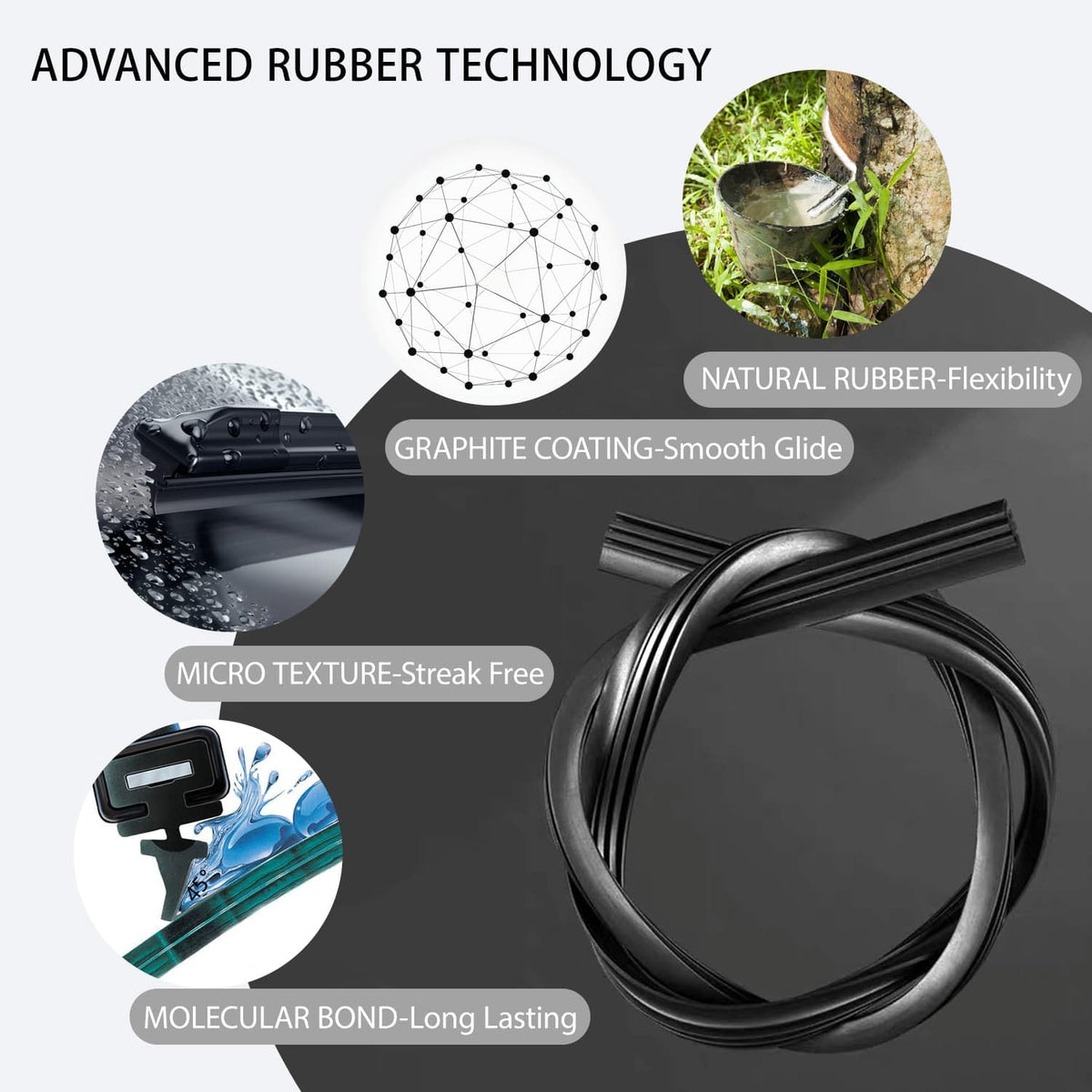 CLEARGO graphite-treated rubber edge closeup for quiet, streak-free wiping
