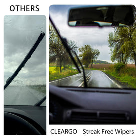 CLEARGO wiper kit next to measuring tape showing exact OEM lengths for correct fit