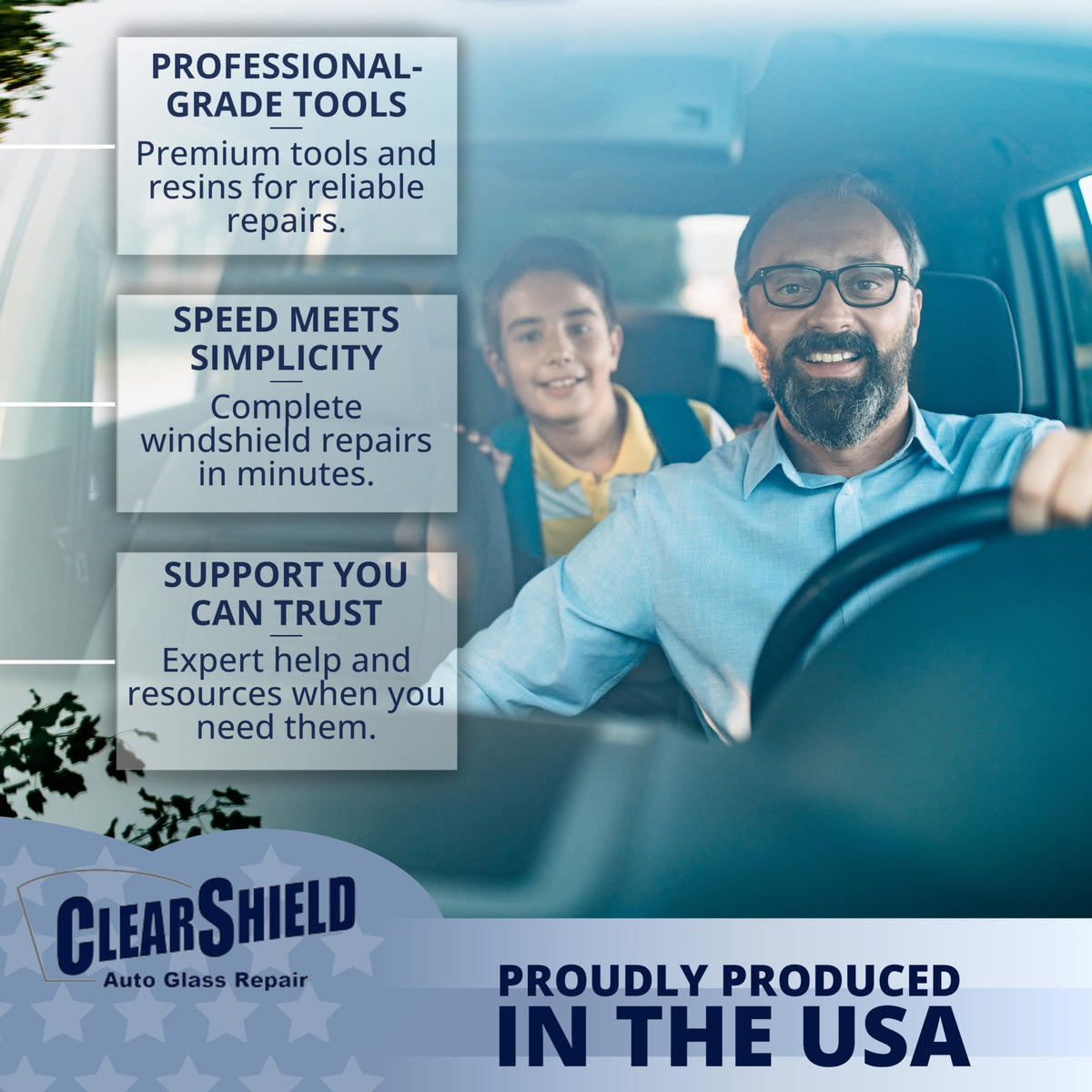 Clearshield technician using kit on truck highlighting efficient on-site repair benefit