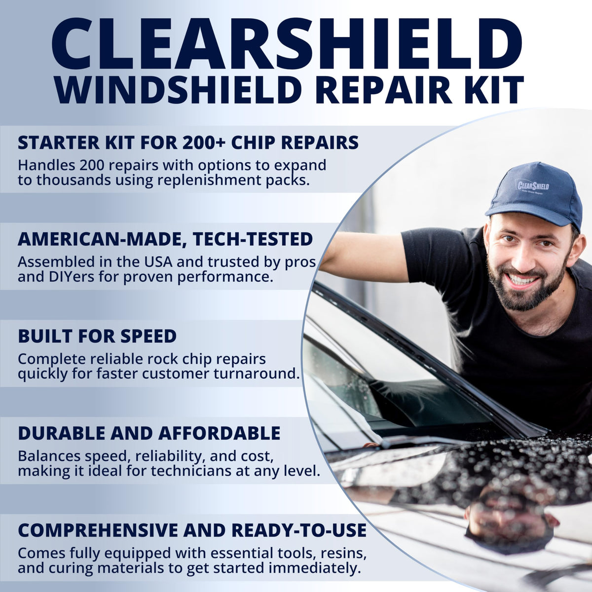 Clearshield tools and resin closeup showing durable components for repeat repairs