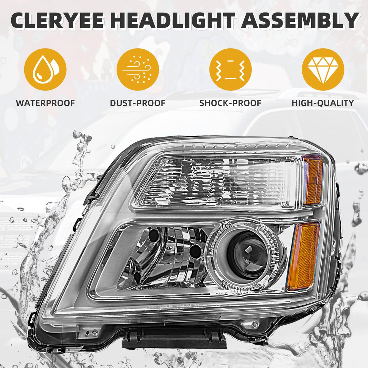 CLERYYE headlight next to ruler showing exact dimensions for correct fitment