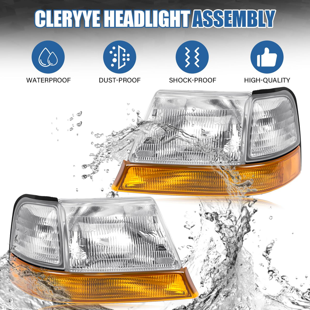 CLERYYE headlight beside a wrench showing scale and easy DIY installation