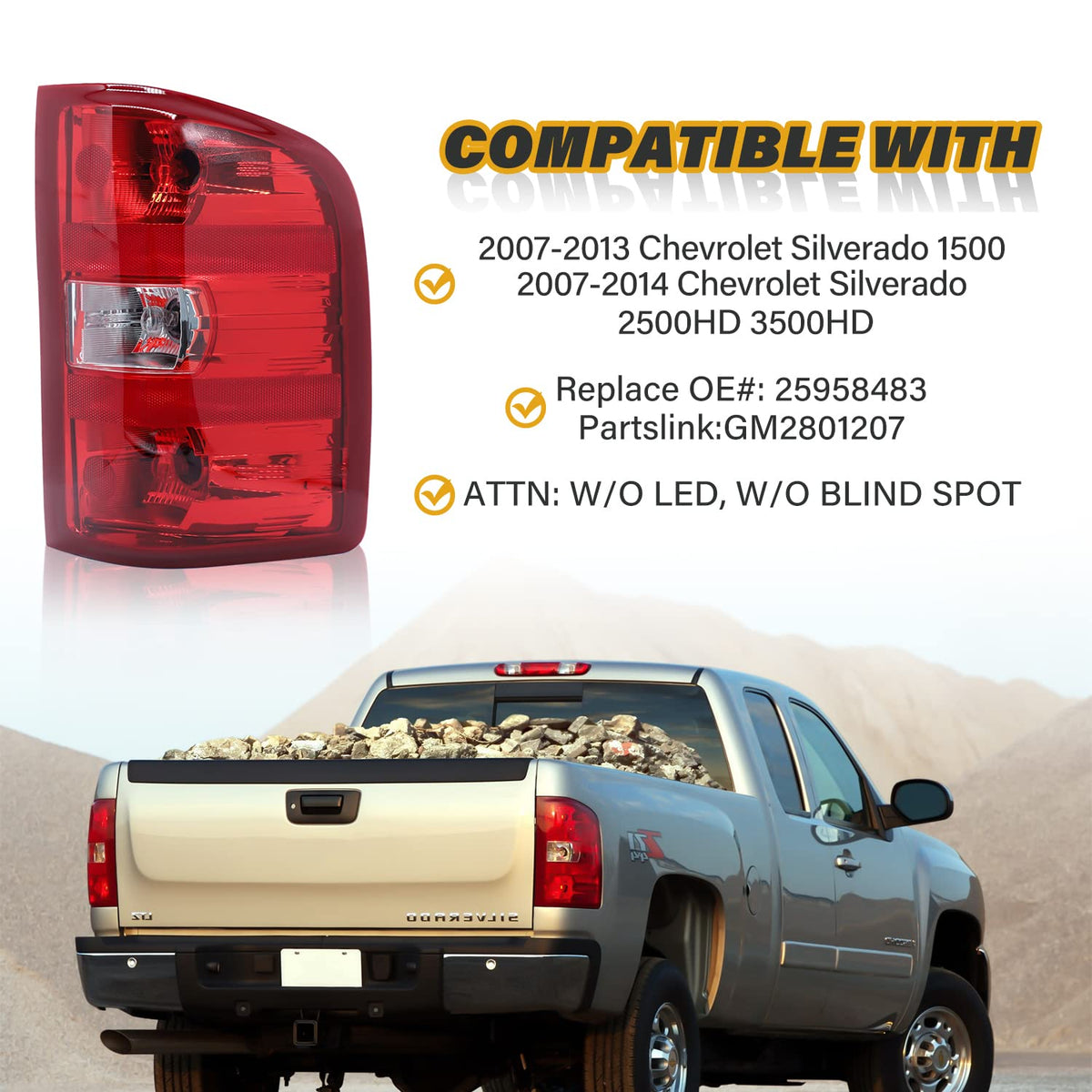 CLERYYE tail light size comparison showing scale and mounting points