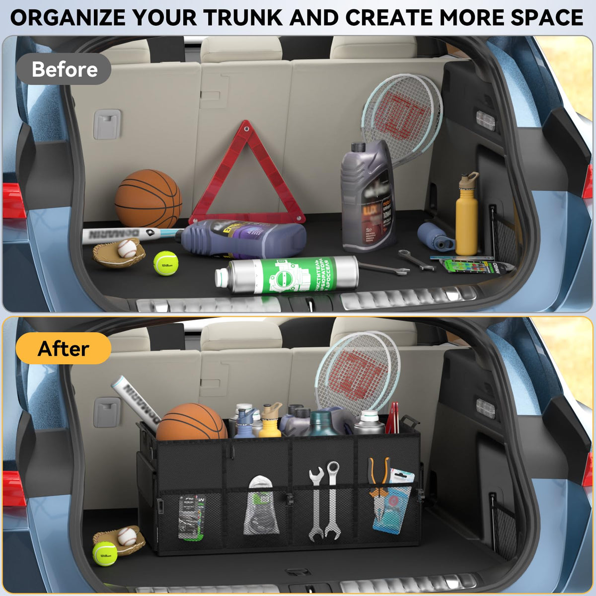 CLESOO secured in SUV trunk with straps preventing movement during travel