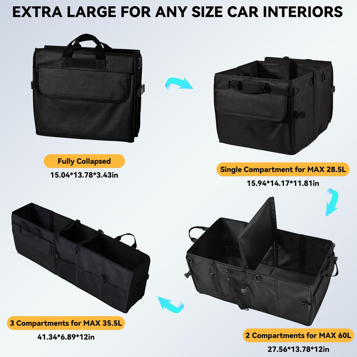 CLESOO open compartments demonstrating configurable dividers and storage options