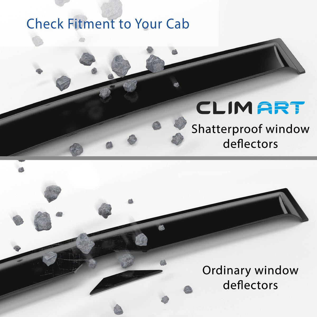 CLIM ART rear driver visor aligned in channel for wind-noise reduction benefit
